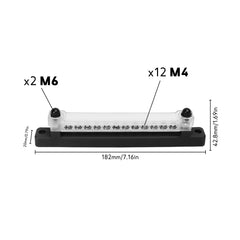 Barrette de distribution marine Seawatt - 6 ou 12 goujons M4 noir - Simplifie le câblage du bateau