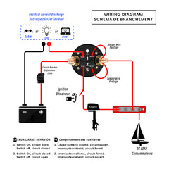 Seawatt Marine Wiring Diagram - Battery Isolator Switch (12V 200A) Prevents Residual Drain (Schéma de câblage - Coupe-batterie empêche la décharge résiduelle)  Schéma de câblage - Coupe-batterie 12V 200A - Empêche la décharge résiduelle (Wiring Diagram - Battery Isolator Switch Prevents Residual Drain).