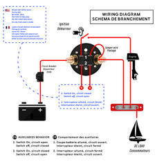 Seawatt Wiring Diagram - 12V 200A Battery Isolator Switch with Standby Mode Capability (Schéma de câblage - Interrupteur séparateur de batterie 12V 200A avec mode veille)  Schéma de câblage - Interrupteur séparateur de batterie 12V 200A avec fonction veille (Wiring Diagram - Battery Isolator Switch 12V 200A with Standby Function).