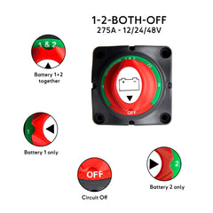 1-2-Both-Off Marine battery switch with 4 positions - Coupe-circuit marine naustisme 4 positions selecteur batteries