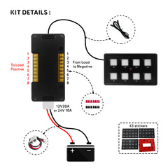 Schema de branchement SEAWATT pour Panneau bluetooth - wiring diagram Seawatt for bluetooth panel BSC1260 - with 45 stickers, wiring and connectors