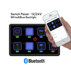 Marine Bluetooth Switch Panels SEAWATT 8 gangs white and blue backlight On/Off (on)/Off momentary android ios app smartphone bluetooth technology for boat