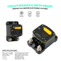 DISJONCTEUR MARIN + INTERRUPTEUR ON/OFF (Réarmement Manuel) - Montage en Surface Disponible en 60A, 120A, 250A et 300A, avec une étanchéité IP66 et un montage en surface pour une installation facile. Idéal pour les équipements marins, la protection électrique et les systèmes de contrôle industriells