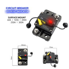 Seawatt Circuit-Breaker with LED indicator light - marine grade IP66 stud terminal marine boat application electrical equiment surge protection disjoncteur coupe-circuit marine avec voyant led