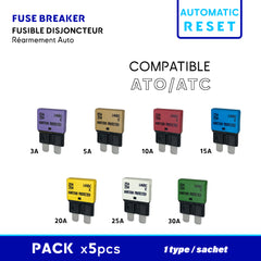 Auto reset fuse breaker ATO/ATC Marine fuse block SEAWATT Fusible Rearmable Fusible rearmement automatique bateau porte fusible ATO SEAWATT pack 5pcs/Sachet