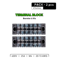 Bornier à Vis 6 / 12 Positions - 600V 25A
