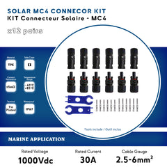 Solar Panel MC4 Connector Set SEAWATT (Pair) - Waterproof, Easy Install, High Current & Voltage, UL94-V0 Rated. Durable PPO Material, -40°C to +90°C Temp Range. Includes 10 Sets of Connectors + Wrenches. Marine MC4 solar connector - kit connecteur solaire 