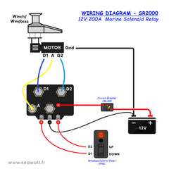 12V 200A Marine Solenoid Relay with Wiring Diagram - For Winch/Windlass Applications  SEAWATT Dedicated Marine Supplies Relais Solénoïde Marin 12V 200A avec Schéma de Câblage - Pour Applications bateaux navires embarcations