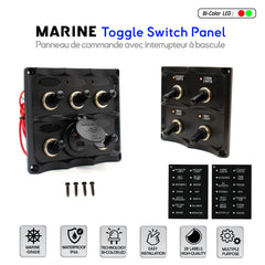 Marine Toggle Switch Panel - Dual Color Indicators (Red/Green) Splashproof