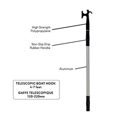 Multipurpose head of telescopic gaff showing push, grab, and wrap functionalities for marine applications. SEAWATT